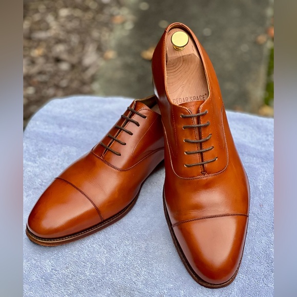 Meermin Men’s Tan Cap Toe Leather Dress Shoes Sz 12.5 EUC Goodyear Welted - Picture 1 of 10